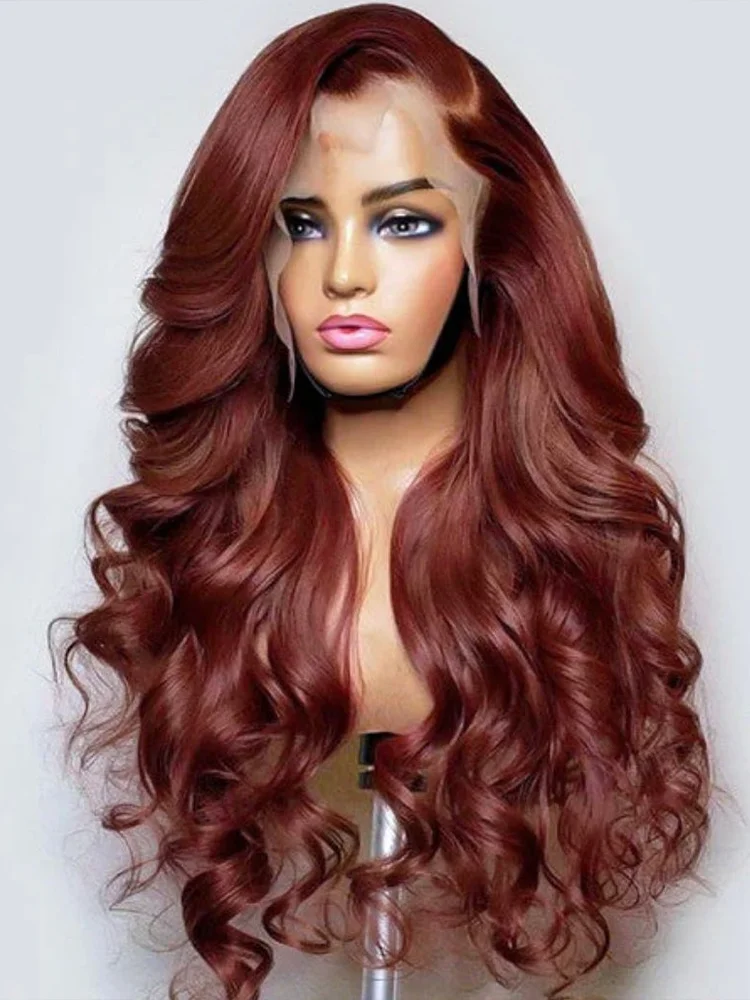 

Reddish Brown Body Wave Human Hair Wigs Transparent Lace 13x4 Front Wigs Pre Plucked Auburn Brown HD Lace Wig 13x6 Human Hair