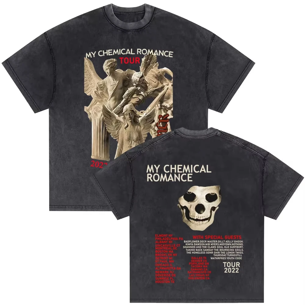My Chemical Romance Washed T-shirt New Model personality Clothes Oversized Unisex Vintage Loose Streetwear Trendy Cotton Couples