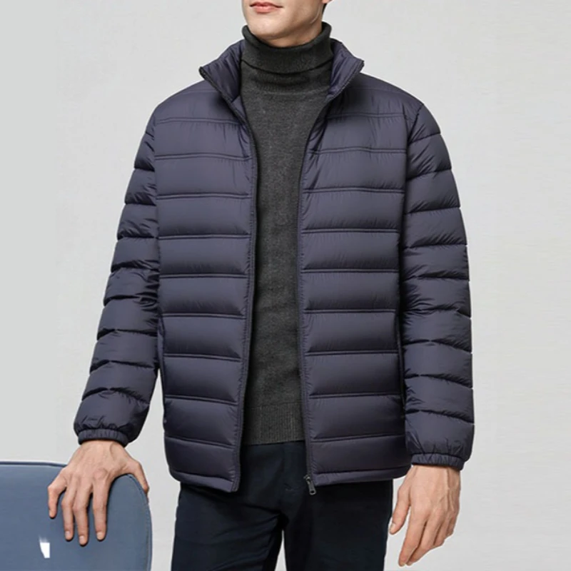 

Men's Winter Cotton Padded Jacket Lightweight Stand Collar Parkas Men Casual Anti-Wind Wear Resistant Business Gentleman Coat