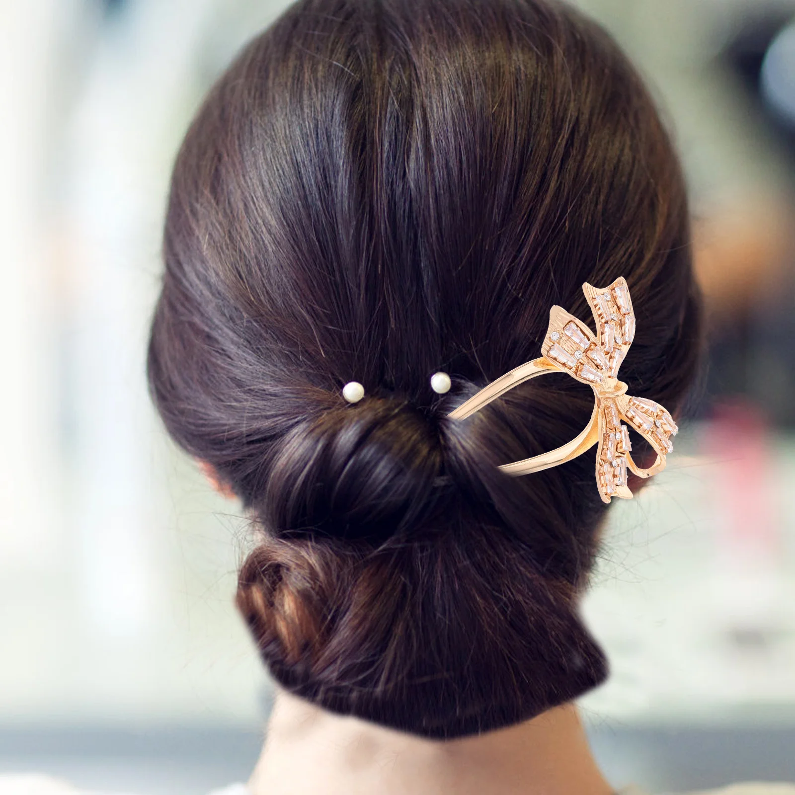 

Заколки для волос с узлом-бабочкой U-образные заколки для волос со стразами, безопасный держатель для булочек, винтажные китайские украшения для волос для женщин и девочек