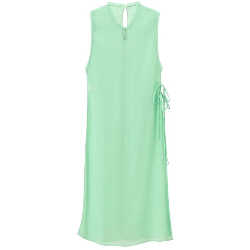 TARF Transparent Long Shirt Women Bow Lace-Up Light Green Sleeveless Tank Blouse Summer New In Shirt Ladies Fashion Shirts 2024