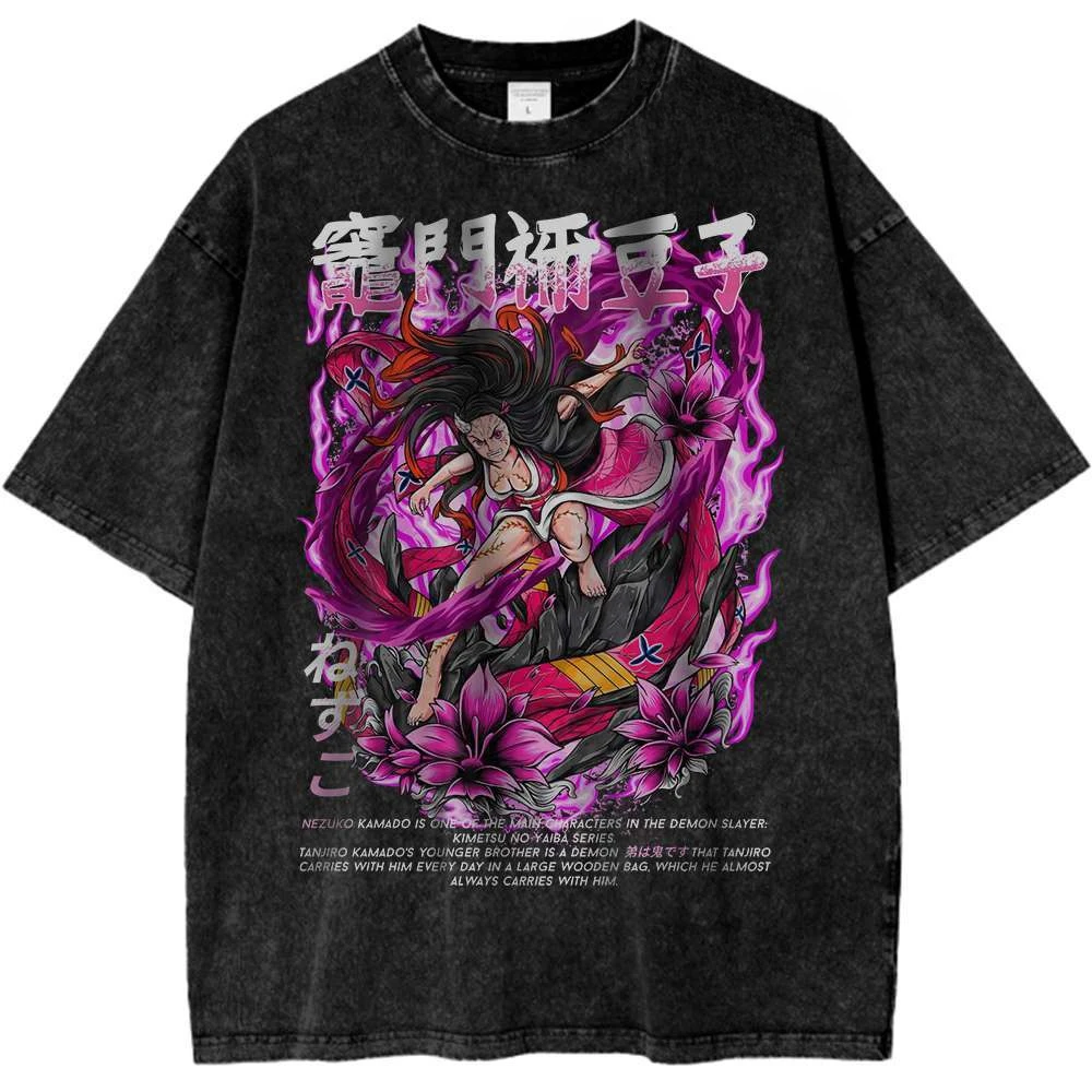 

Винтажная аниме-рубашка Demon Slayer Nezuko Kamado для фанатов, лето 2026, модная уличная одежда больших размеров в стиле Харадзюку Y2K, одежда высокого качества