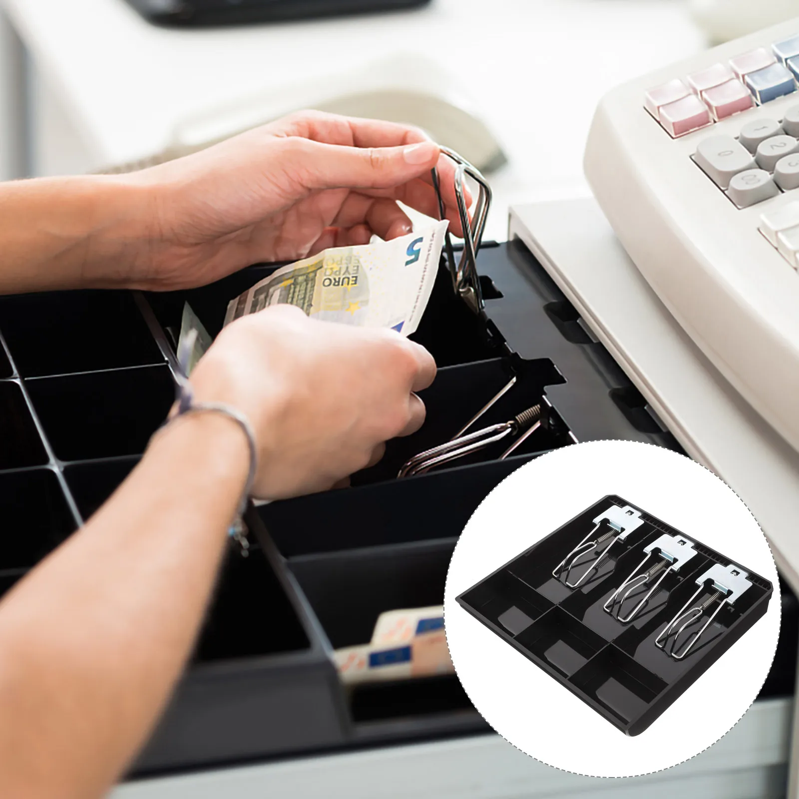 

Cash Register Drawer Tray 3 Bill 3 Coin Compartments Black Organizer for Restaurant Supermarket Storage