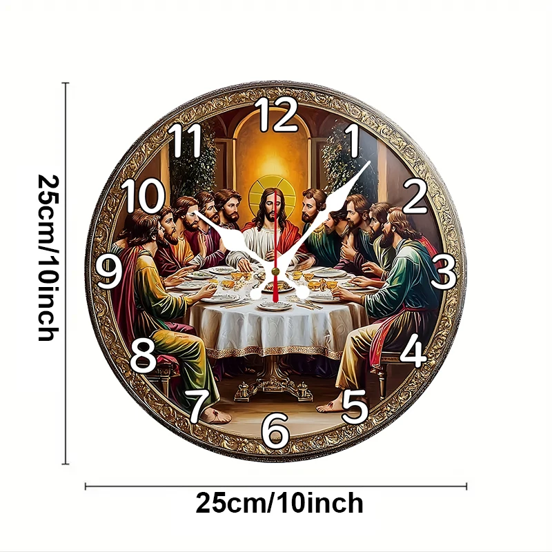 Last Supper Wooden Round Silent Hanging Wall Clock, Suitable For Living Room, Office, Study Room, Bedroom, Home Decoration