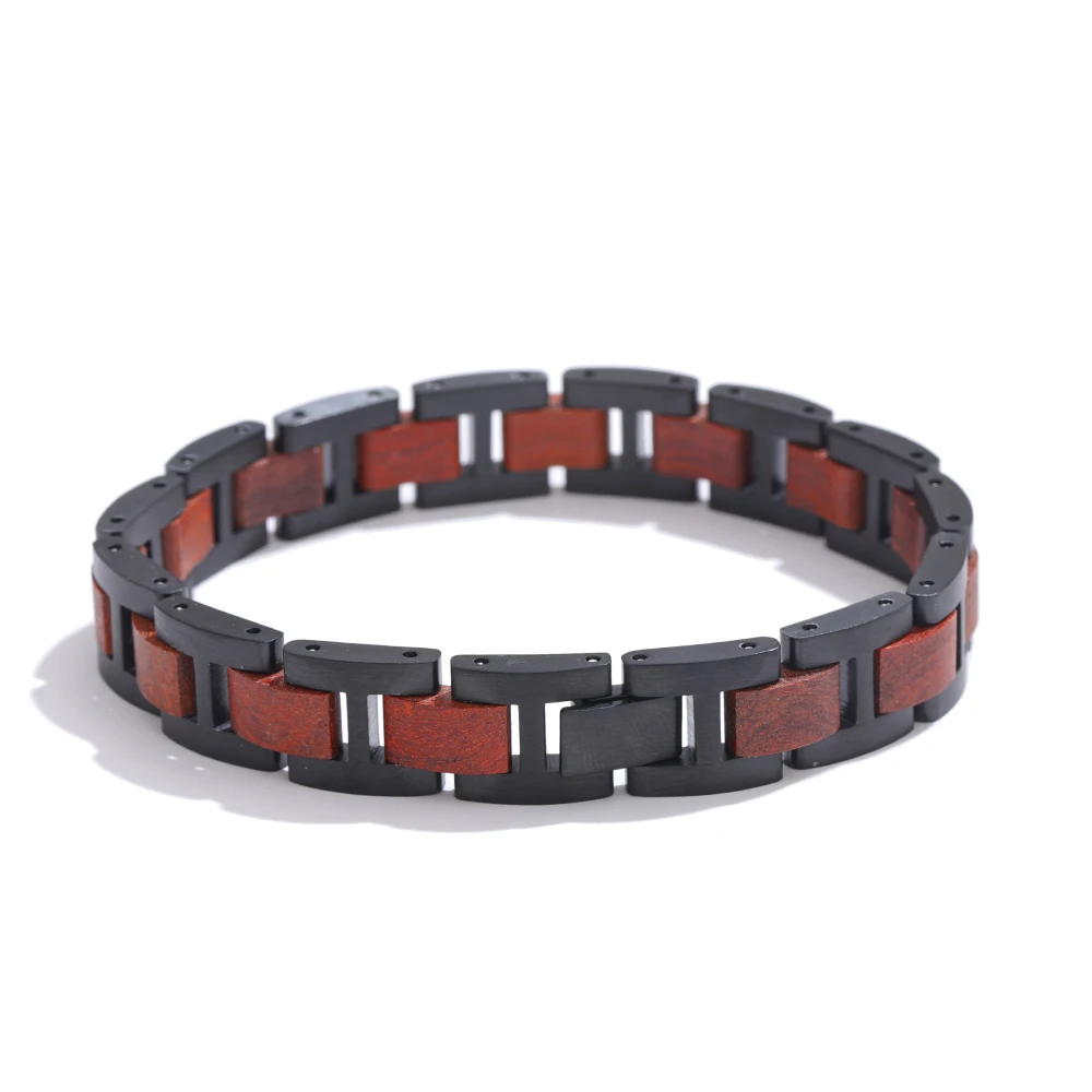 Yhpup 22 cm stijlvolle unieke roestvrijstalen natuurlijke houten ketting heren klassieke armband vintage mode pols armband sieraden accessoire - afbeelding 1