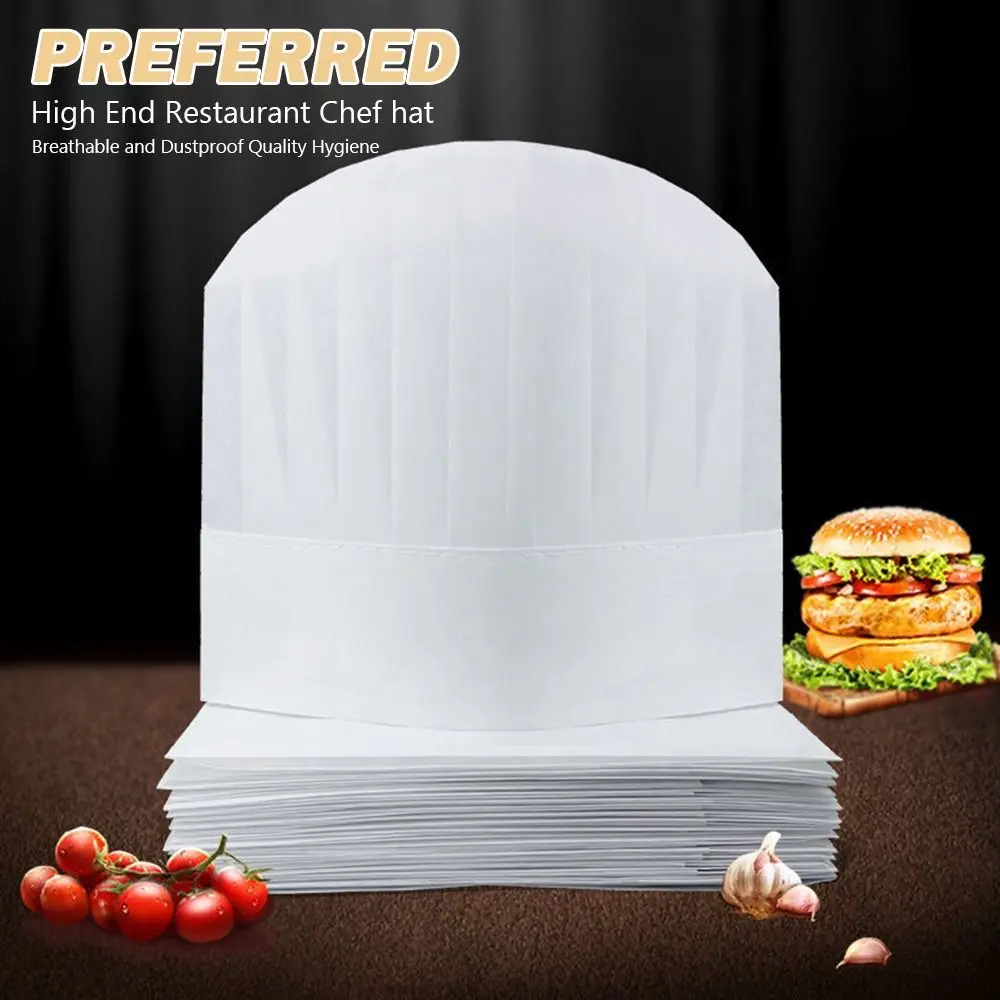 20PCS High Quality Disposable Chef Hats Non-Woven White Chef Cap Adjustable Thicken Cooking Accessories Cooking
