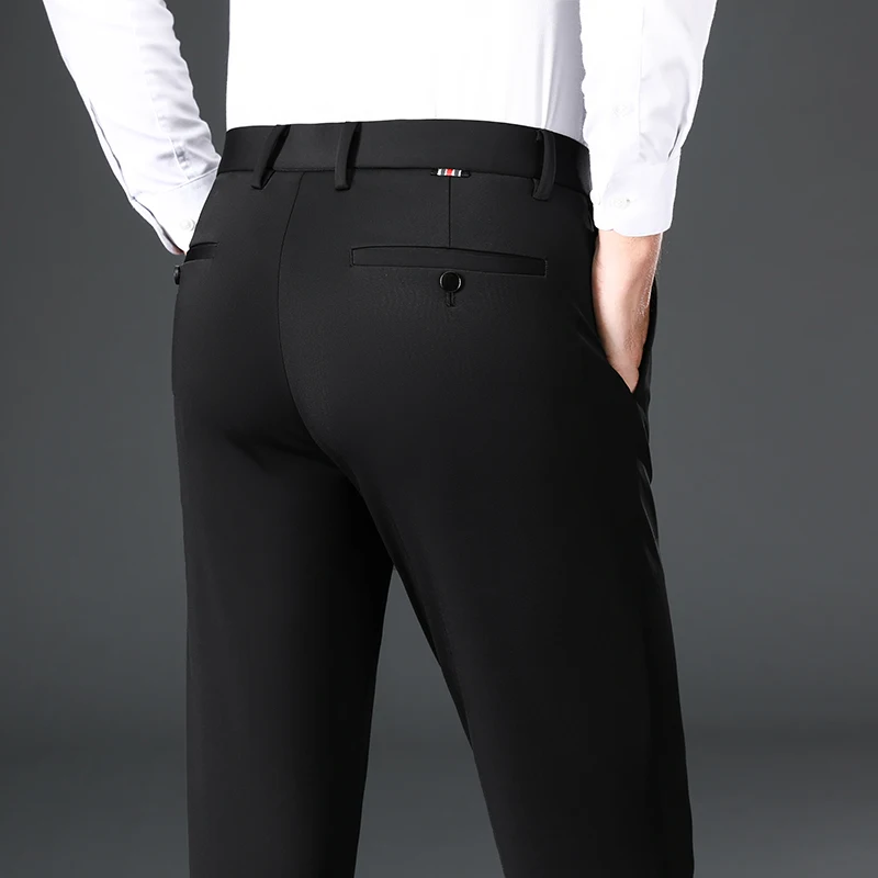 2024 Summer Casual Pants Men's Slim Fit Business Elastic Jogging Straight Leg Pants Korean Black Grey Blue Pants Men's