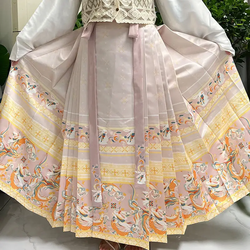 

Original Chinese Traditional Ming Dynasty Hanfu for Women Blue Red Pink Green Rabbit Printing Cute Costumes Horse Face Skirts