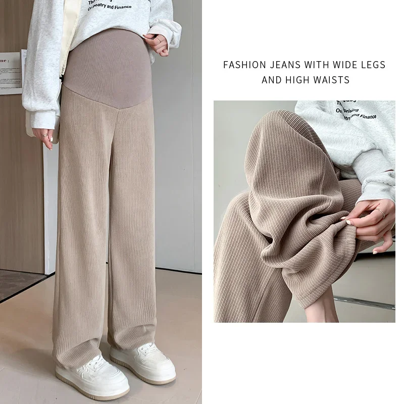 Spring Autumn Fashion Maternity Straight Pants Wide Leg Loose Across High Waist Trousers Clothes for Pregnant Women Pregnancy