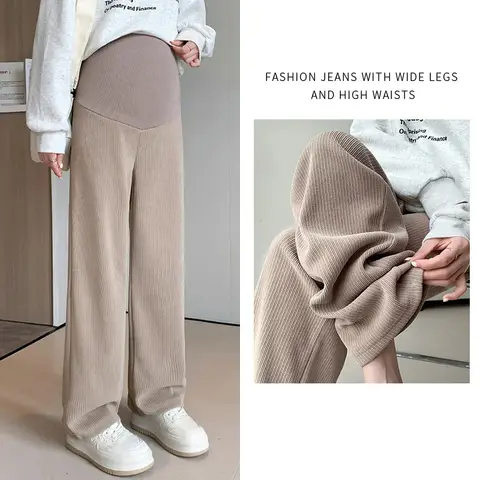 Spring Autumn Fashion Maternity Straight Pants Wide Leg Loose Across High Waist Trousers Clothes for Pregnant Women Pregnancy