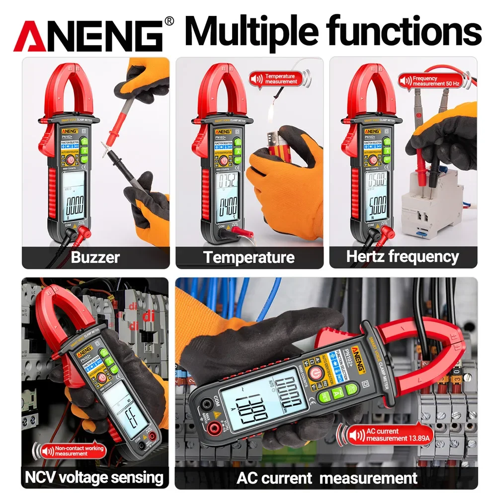 ANENG PN102+ Smart Voice Clamp Meter 6000 Counts Auto Ranging Mulitimeter Clamp AC/DC Voltage Meter Diode Hz Current Tester