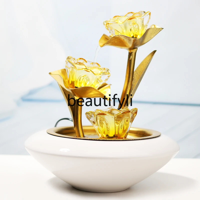 Flowing water ornament, circulating water fountain to attract wealth, living room, modern creative light luxury office desktop