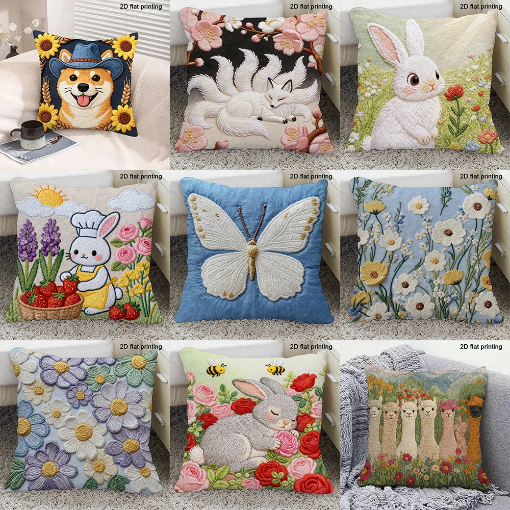 1pc Cute Animal and Flower Patterned Pillowcases Sofa bed cushion cover home bedroom decoration