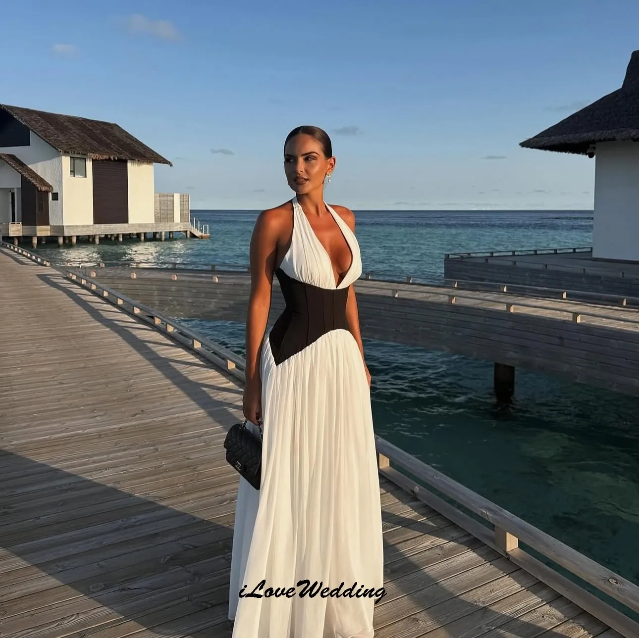 

Платья для выпускного вечера с v-образным вырезом и бретелькой на шее, 2025 шифоновый пояс, свадебное женское платье для гостей, элегантные вечерние платья без рукавов по индивидуальному заказу