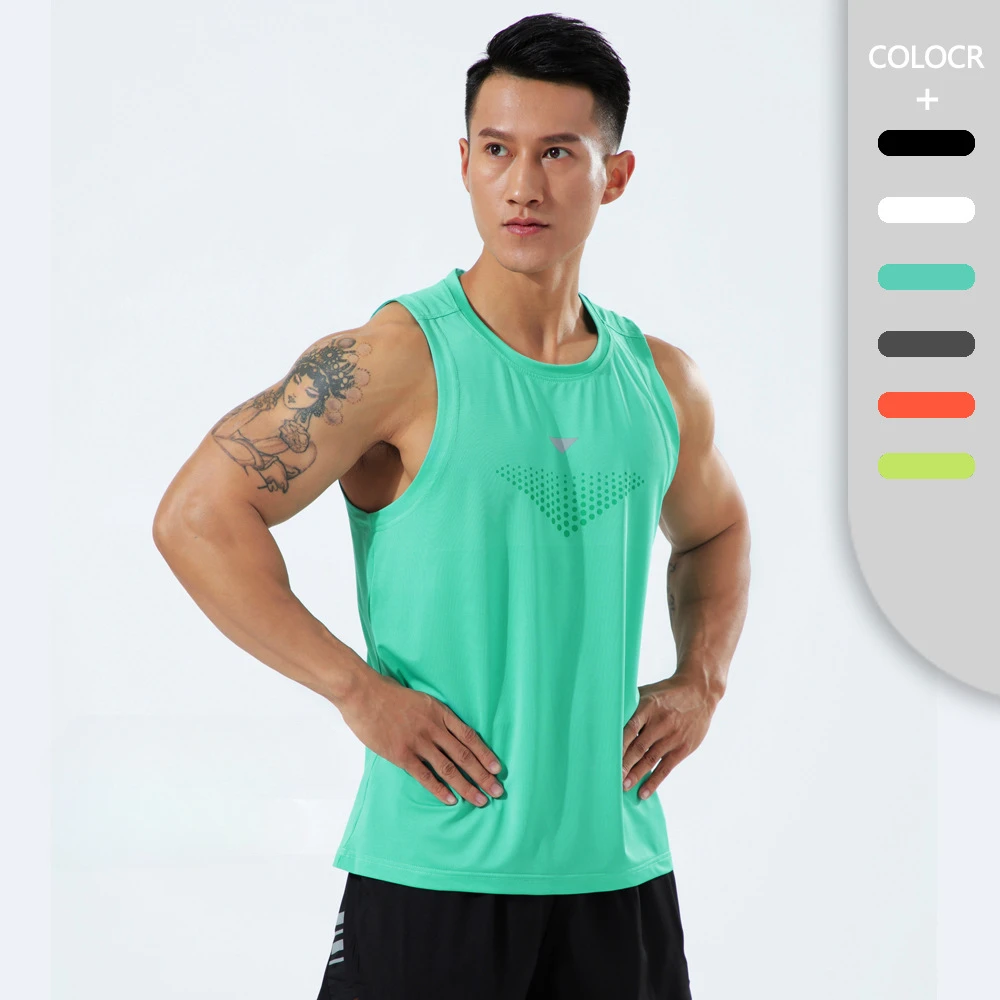 

Athletic running fitness top stretch breathable quick-drying vest gym shirt mens clothing