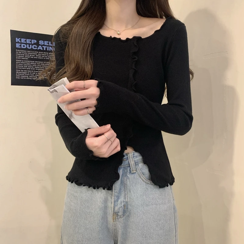 نحيل محبوك قميص المرأة البلوز سترة بلايز ربيع الخريف الإناث طويلة الأكمام مطاطا الخامس الرقبة سليم متماسكة قاع القمصان #3