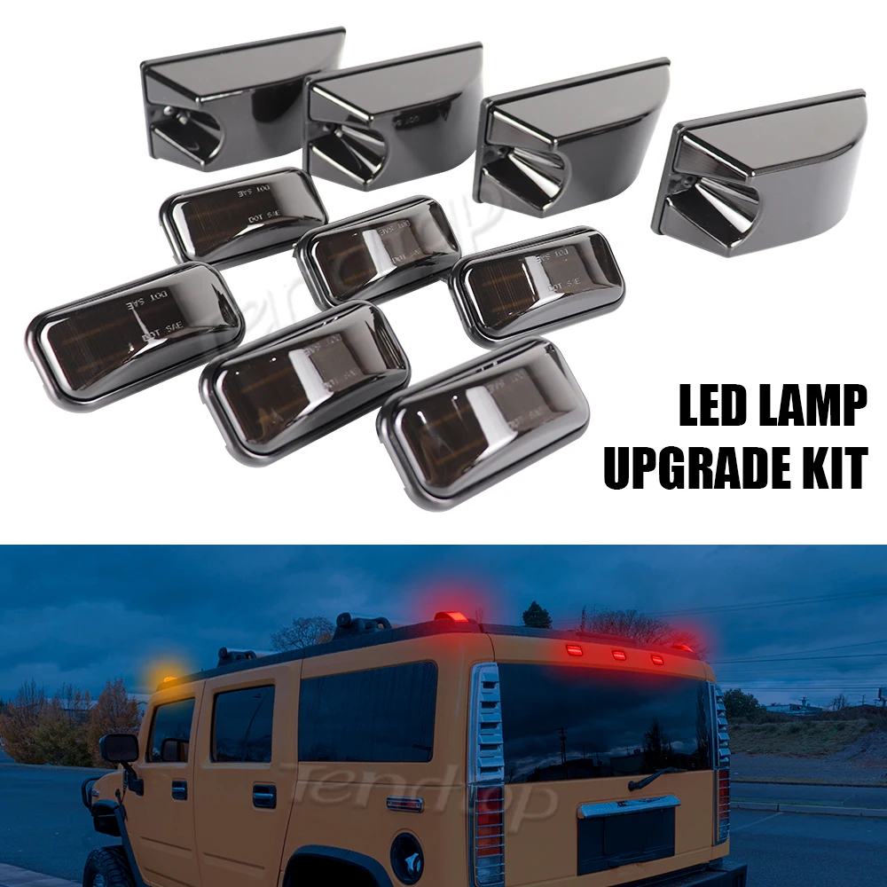 

10PCS LED Smoked Yellow/Red Clearance Marker Top Lights Cab Roof Light Kit For Hummer H2 2003-2009 SUT/SUV 2007-2009