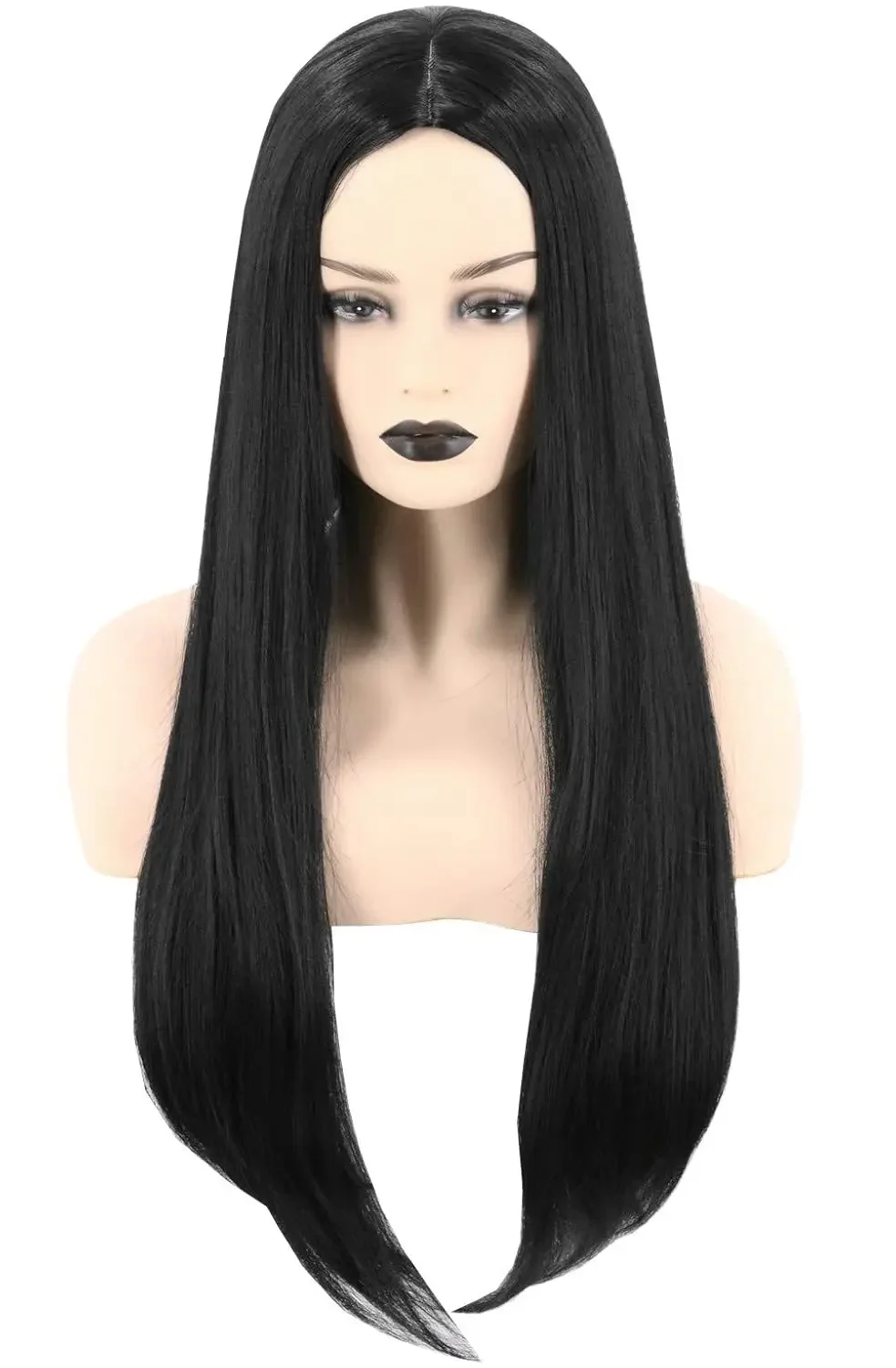 SuQ Women Wigs Black Long Straight Middle Part Synthetic Wigs 28inch Cosplay Costume Hair Replacement Wigs Party