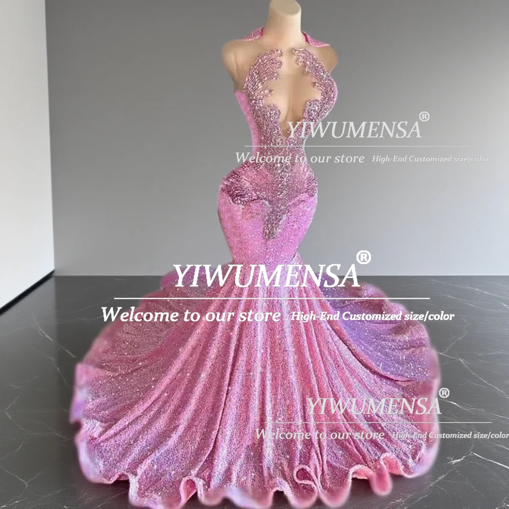 

Luxury Crystals Beaded Pink Prom Dresses For Black Girls Customized Sparkling Sequins Mermaid Evening Formal Party Gowns 2026