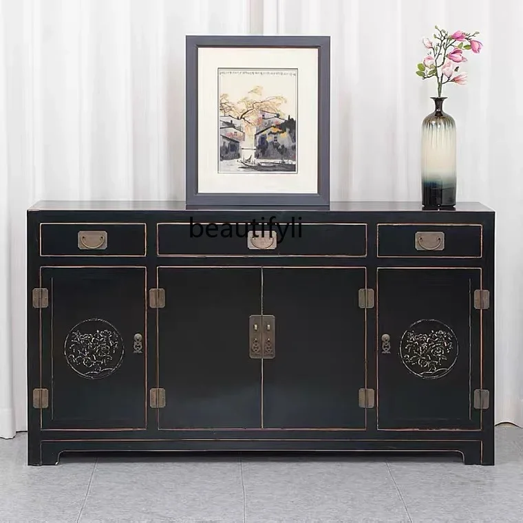 

zxqNew Chinese-style solid wood carved dining side cabinet, living room decorative cabinet, antique large entrance locker