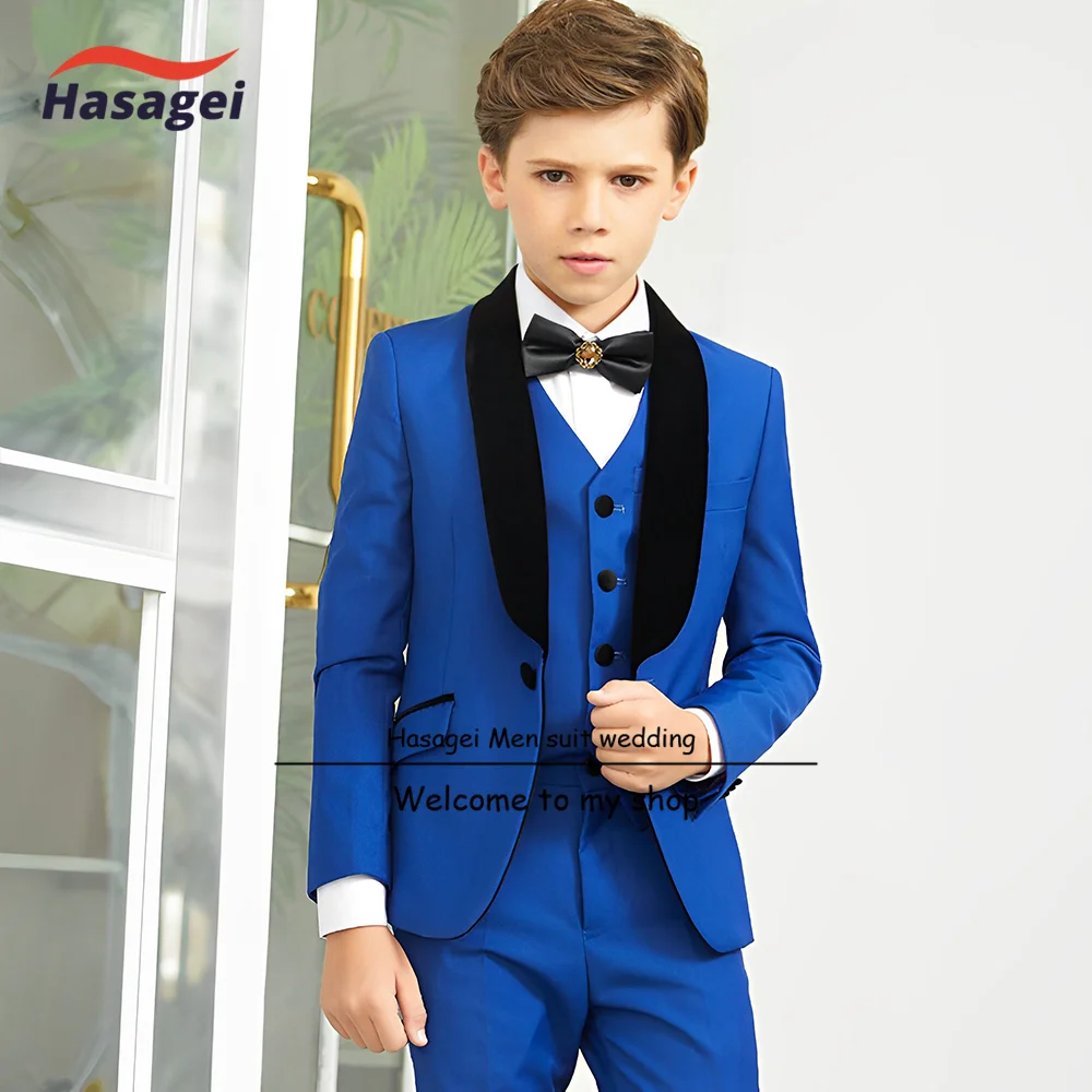 Smoking de casamento formal para meninos, terno azul real para crianças de 2 a 16 anos, jaqueta, calça, colete, gravata, conjunto de 4 peças