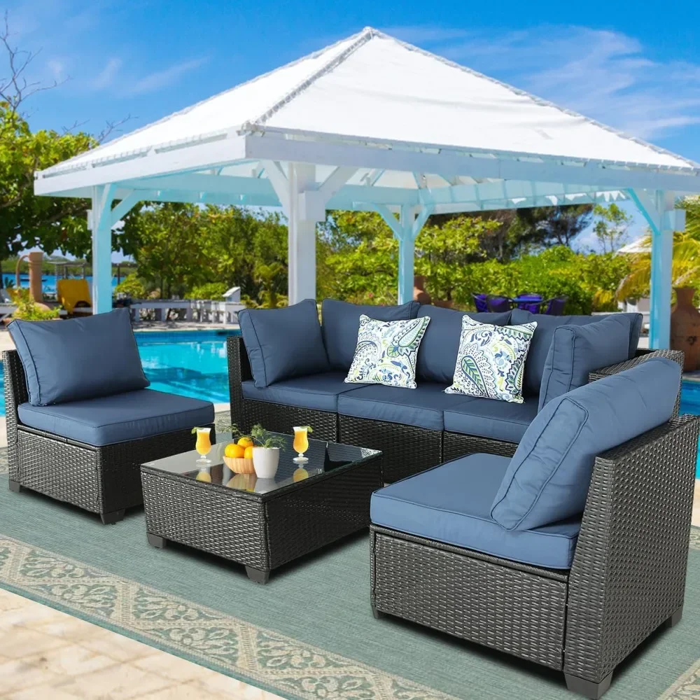 Outdoor Patio Furniture Set Balcony Furniture PE Rattan Wicker Outdoor Sectional with Washable Cushion for Garden, Poolside