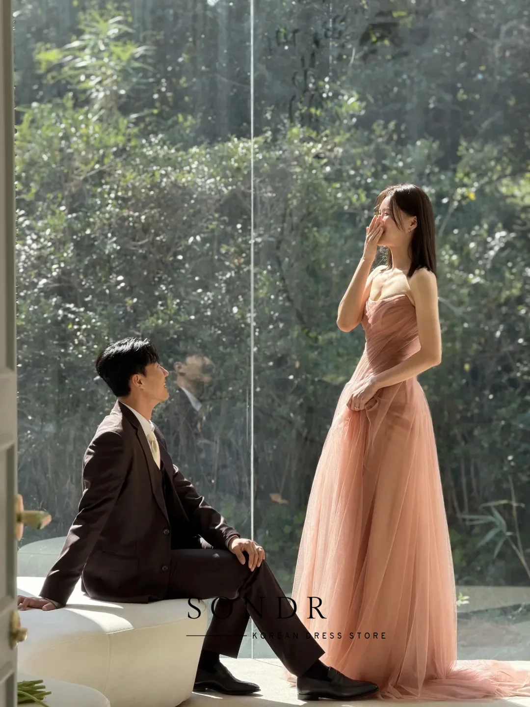 Sondr 캐러멜 우아한 한국 웨딩 파티 드레스 신부를 위한 맞춤형 A라인 스트랩리스 튤 이브닝 드레스 셀프 웨딩 가운