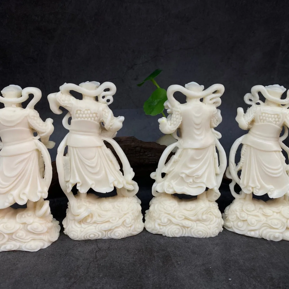 Ivory Nut Carved Four Heavenly Kings Statues Home Tea Pet Desktop Living Room Car Interior Craft Ornament