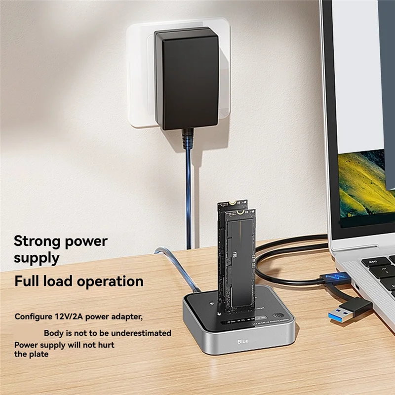 

SR-M2 20Gbps Two Bay SSD Docking Station Dual Bay Offline USB C To NVME PCIE Docking Station One-Key Offline Clone SSD Dock EU P