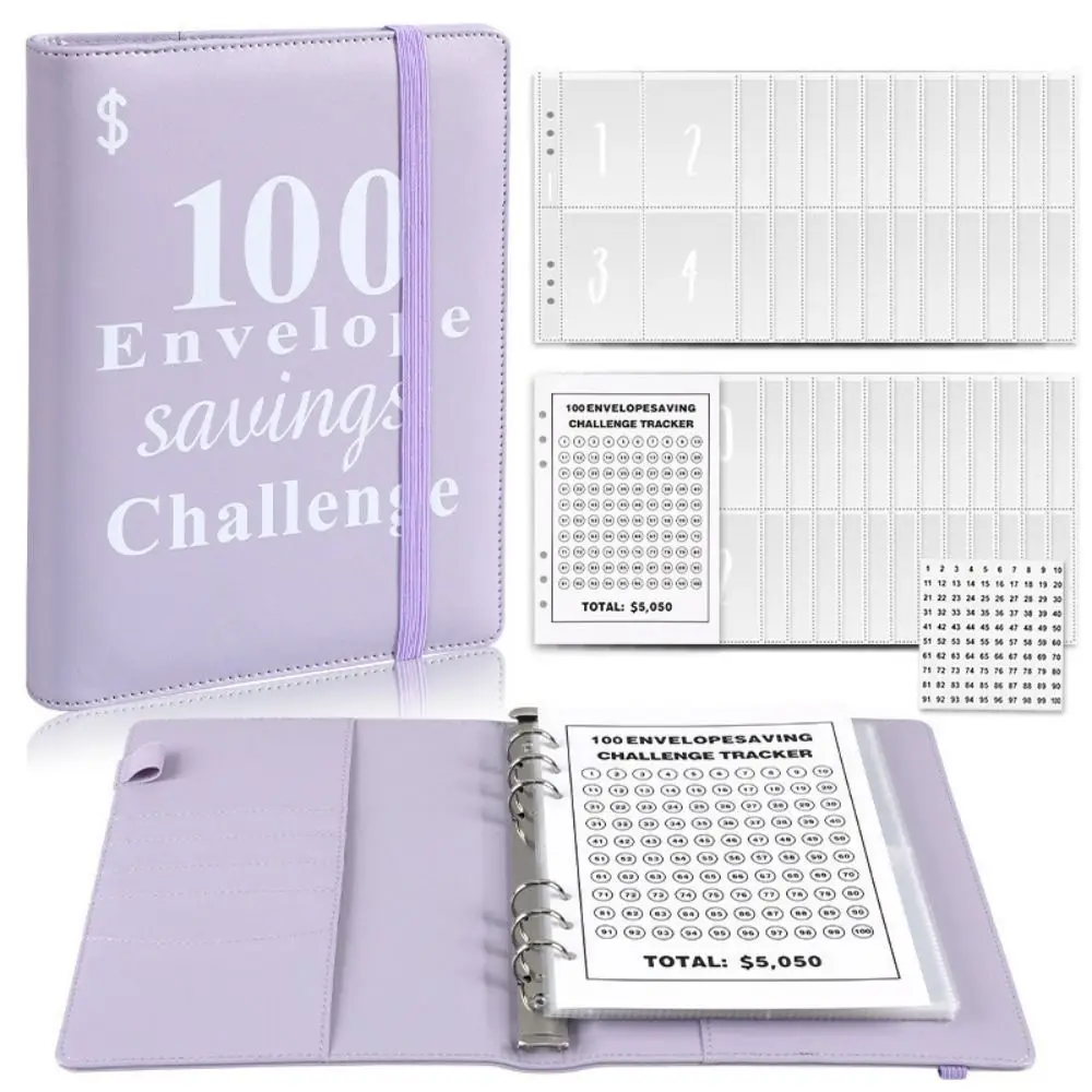 Resistente ao rasgo Reutilizável Loose-Leaf Notebook Set, Envelope Challenge, 100 dias, portátil, impermeável, durável, poupança Desafios Livro