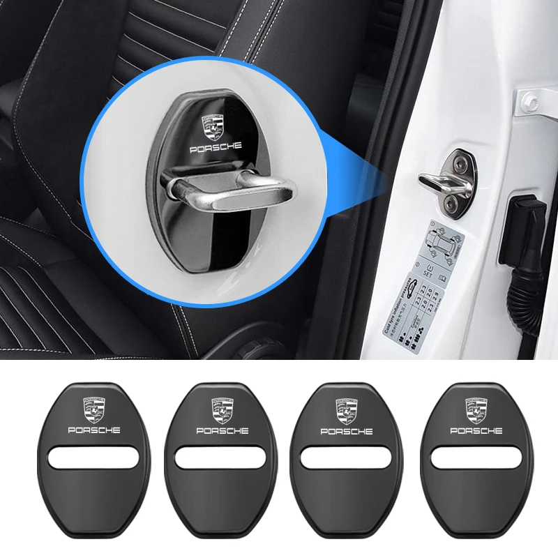 4PCS Stainless Steel Car Door Lock Cover Protection Accessories For Porsche Macan 911 718 Taycan Panamera Cayenne Boxster Cayman