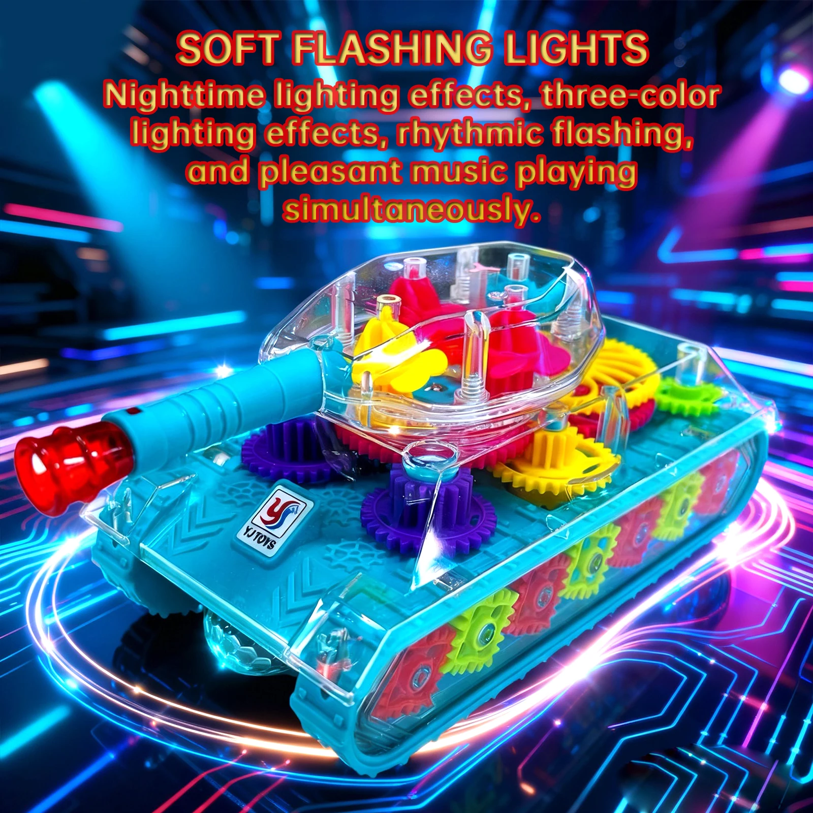 Colorful Sound And Light Gear Rotation Simulation Tank Toy Car Universal Walking Baby Gift Holiday Toy