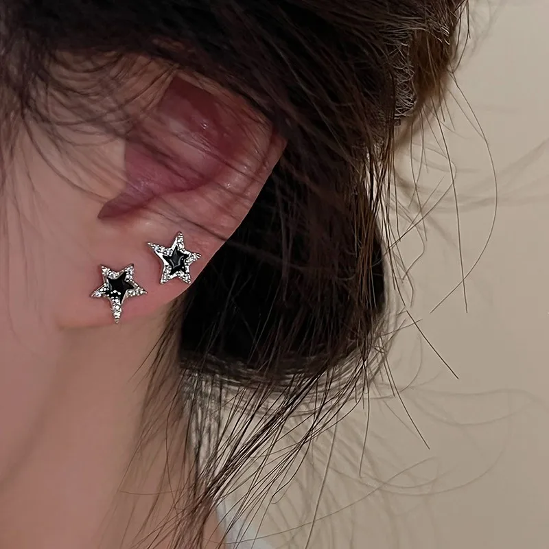 2024 Super Flash Black Star Stud Earrings Anime Earrings