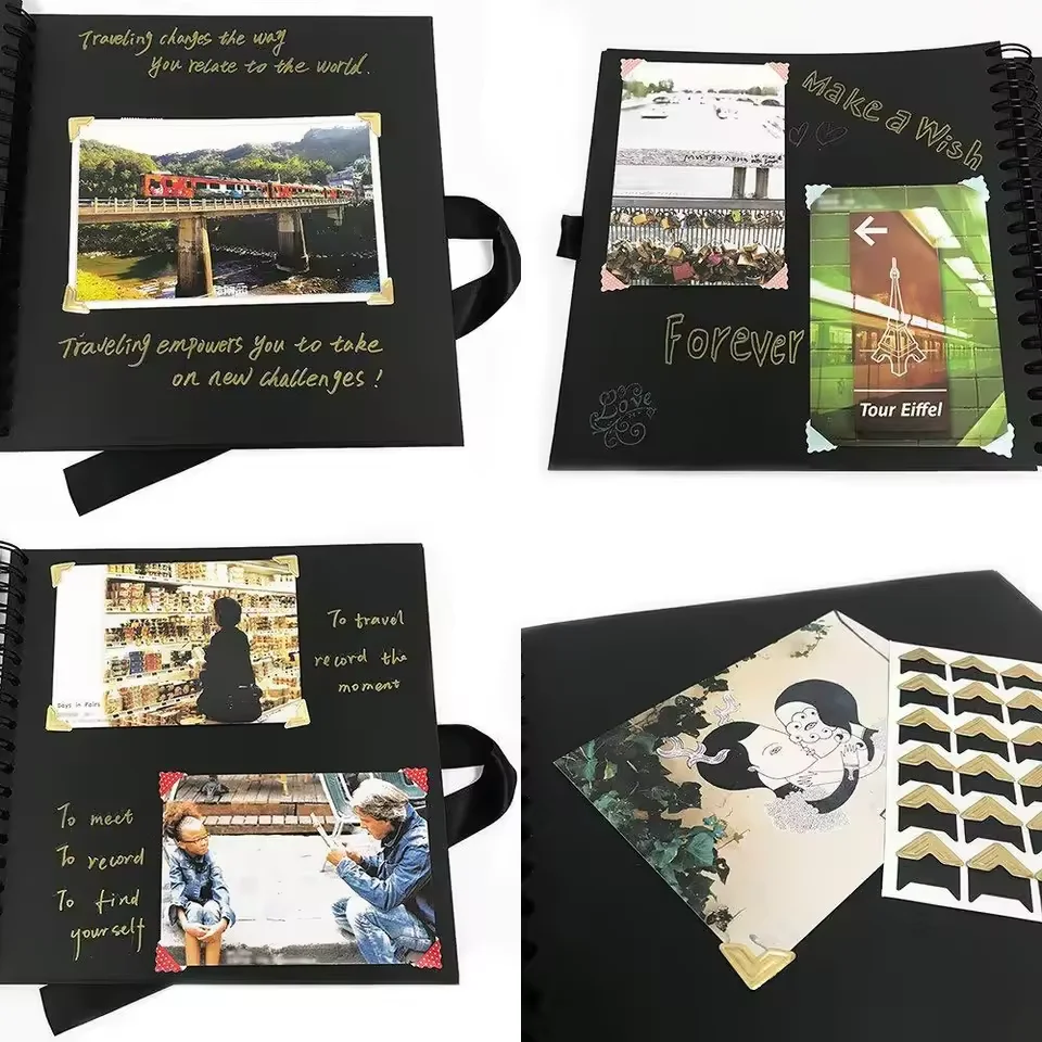 ZK30  80 Black Pages Memory Books DIY Craft Photo Albums Scrapbook Cover Kraft Album For Wedding Anniversary Gifts Memory Books