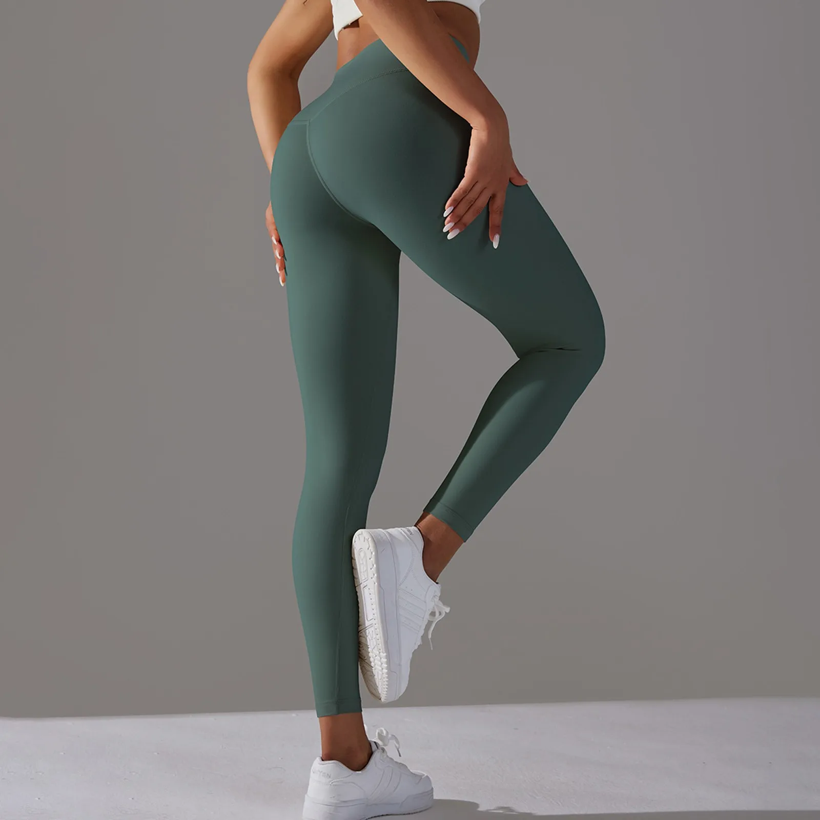 Women's Nine-point Trousers Leggings High-waisted Solid Color Yoga Sports Pants High-stretch Leggings Running Fitness Pants