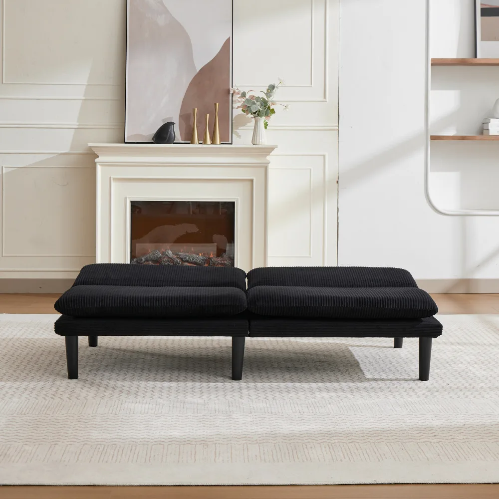 Dreifach verstellbares 2-Personen-Sofa Schwarz 106 140 180 °   Samt-Polsterung mit Kunststofffüßen und Holzlatten-Rahmen für Heimkino-Lounge