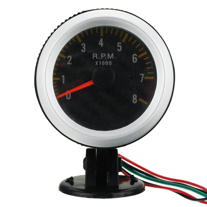 2 inch 52mm 0 - 8000 RPM Rev Tacho Gauge Car Tachometer Carbon Fiber Face Yellow LED