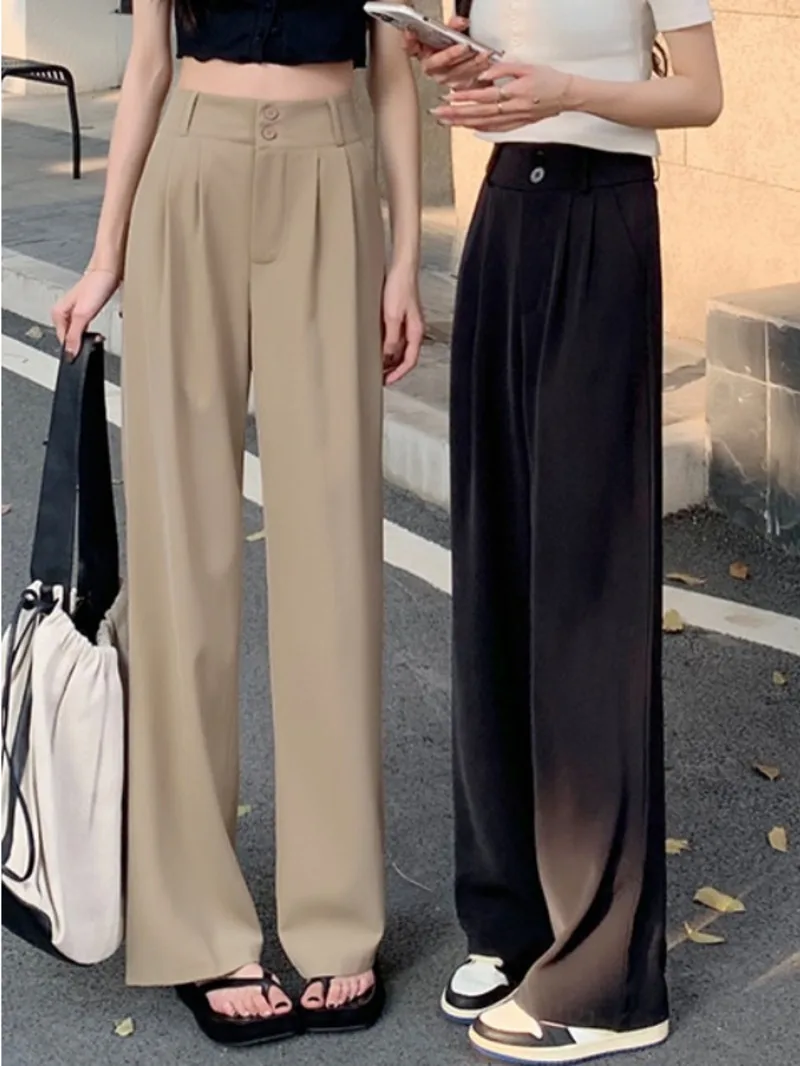 

2024 Women's loose fitting straight leg suit pants for summer fashion new high waisted draped wide leg pants casual pants CB3H