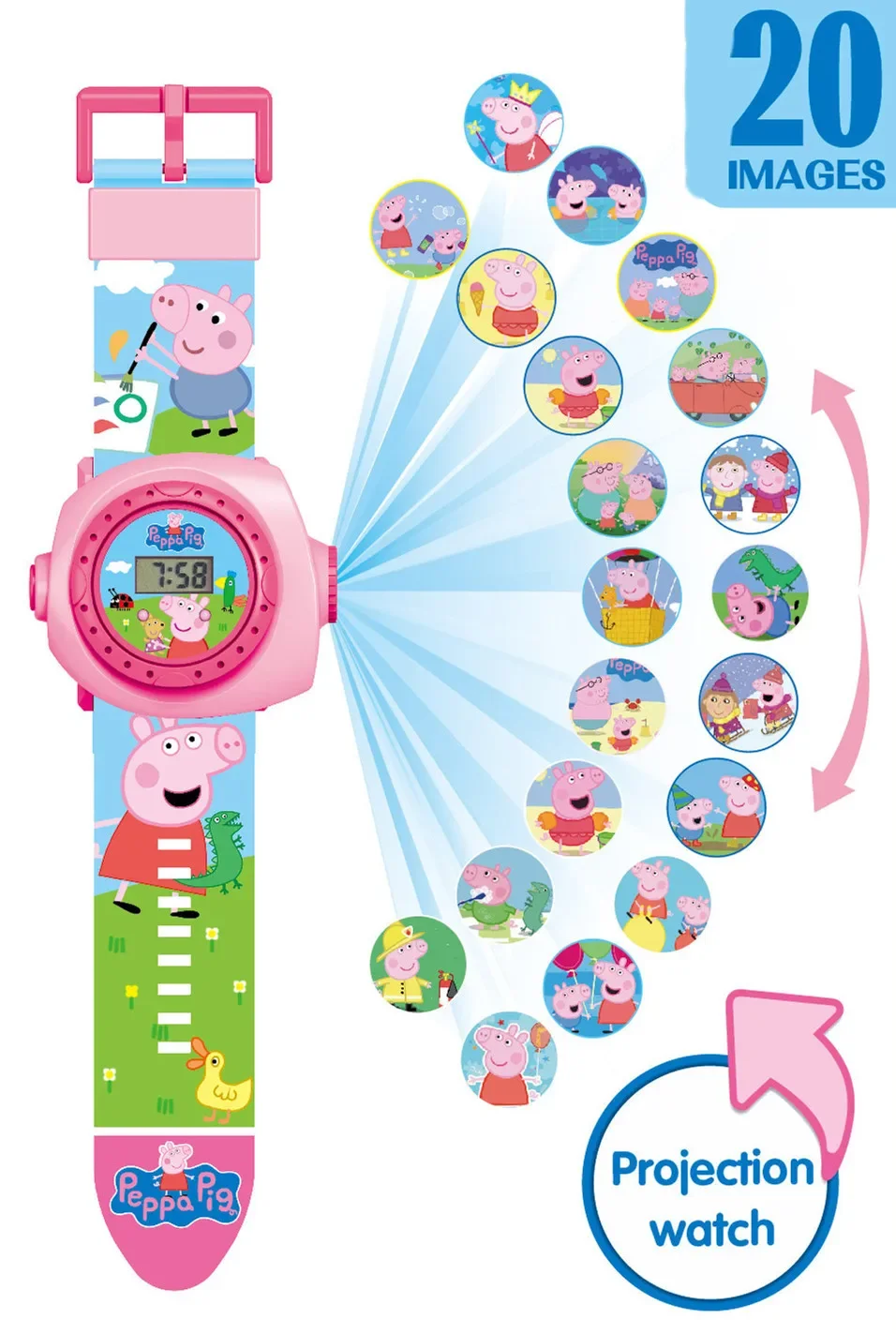 New Arrival Peppa Pig Cartoon 3D Projection Watch Girl Anime Cute Electronic Watch Action Doll Toy Children\'s Birthday Gift