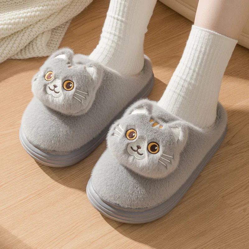 2024 NEW kitty slippers for women footsie kittens slides shoes woman fuzzy home slipper cuddly black furry cats house shoe 44 45