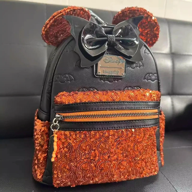

in stock Loungefly Pumpkin colored glitter silver glitter Backpack Cute Cartoon Character WomenS Bag Student And Children'S Gift