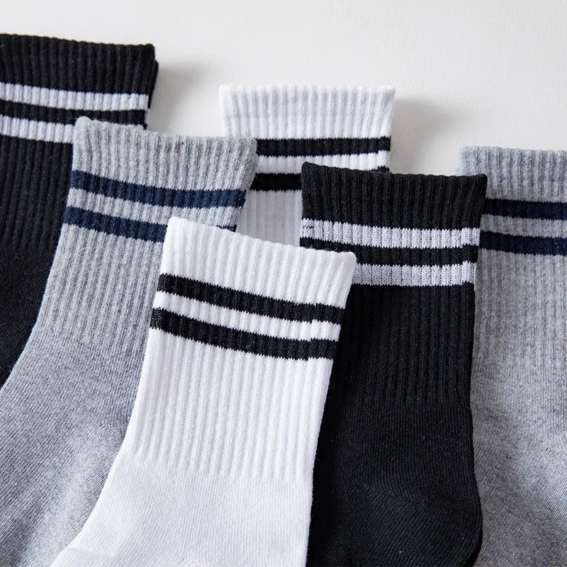 1/3pairs Solid Striped Black White Socks for Woman Street Hip Hop Skateboard Striped Mid Tube Socks Breathable Sports Racing Sox