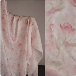 Beauty China Wind Pink Flower Jacquard Chiffon Fabric, Dress, Cheongsam Han Cloth Sewing Tissue, Soft Transparent, T2203