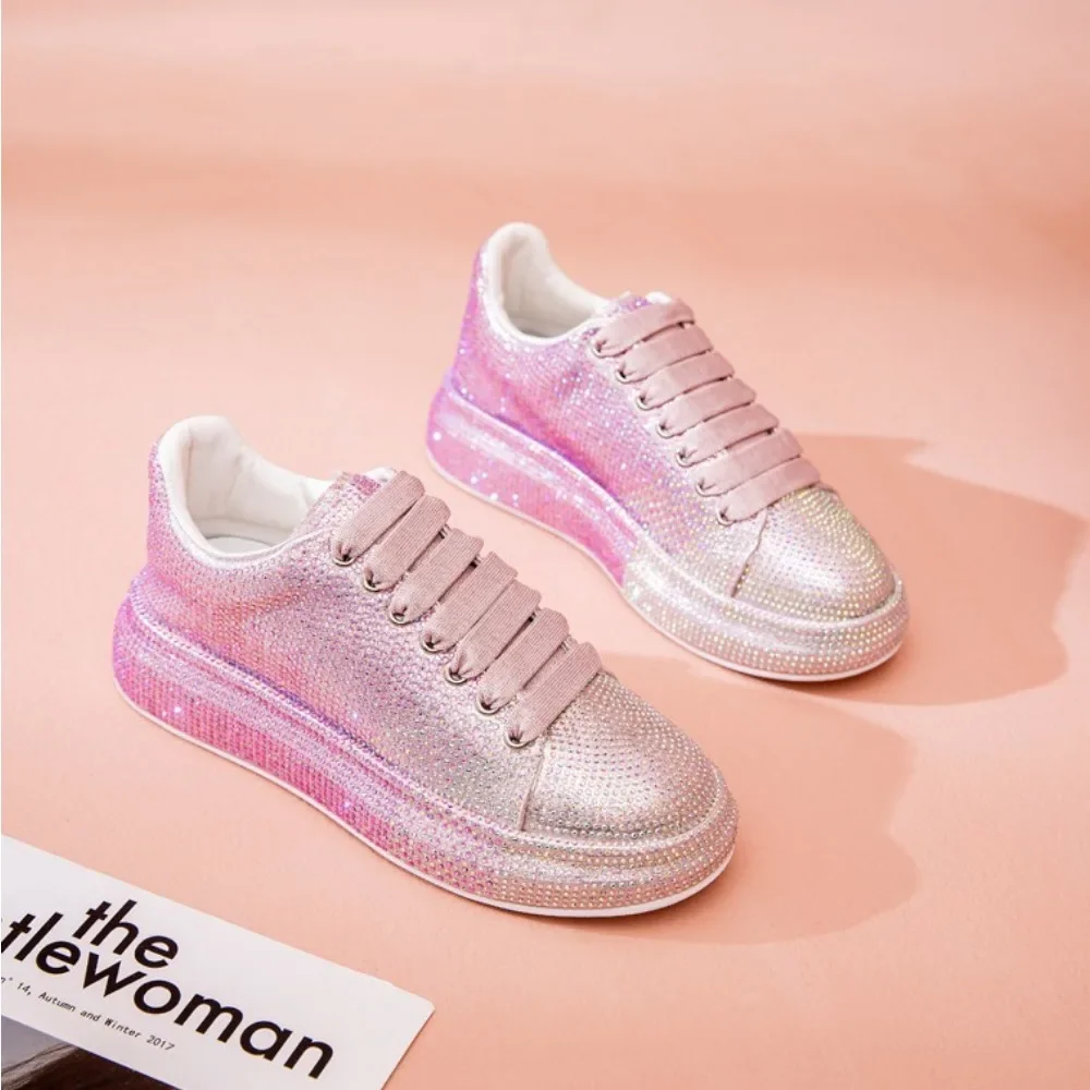 Flat Heeled Board Shoes Women's New Fashionable Night Sky Gradient Rhinestone Thick Sole Casual Womens Trendy Shoes Sneaker