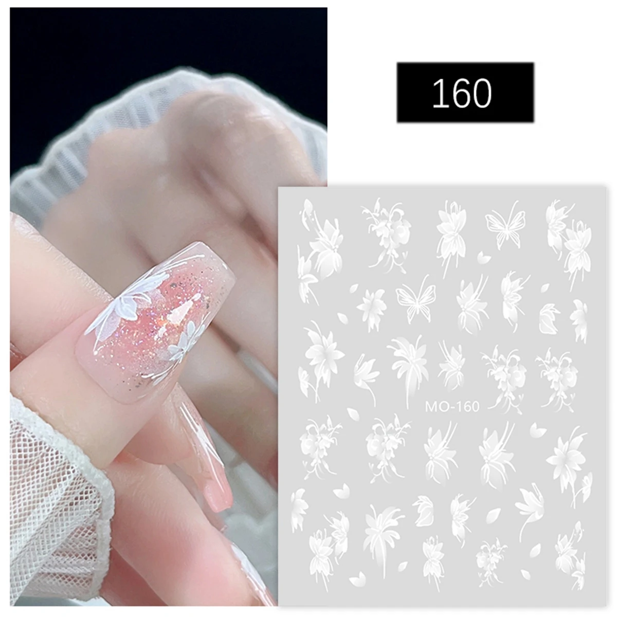5D Relief Nail Art Sticker Spring/Summer White Butterfly Wings Pattern Nail Decoration Decals