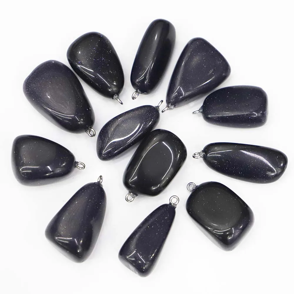 

New Natural Stone Blue Sand Irregular Shape Ore Cure Pendant Reiki Charm Diy Necklace Jewelry Making Accessories Wholesale 12Pcs