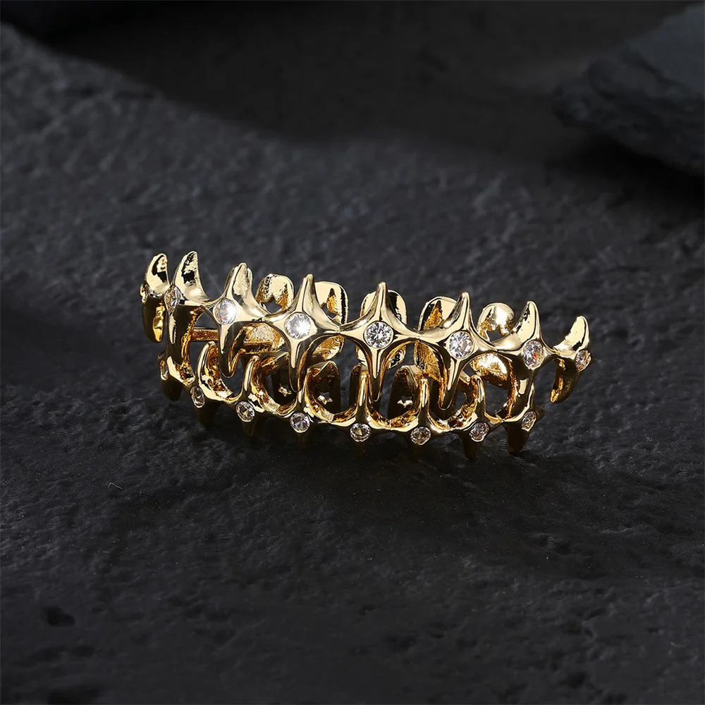 Hip Hop CZ Teeth Grillz Caps Cubic Zircon Iced Out Micro Pave Top&Bottom Charm Vampire Grills For Men Women Jewelry Xmas Gift
