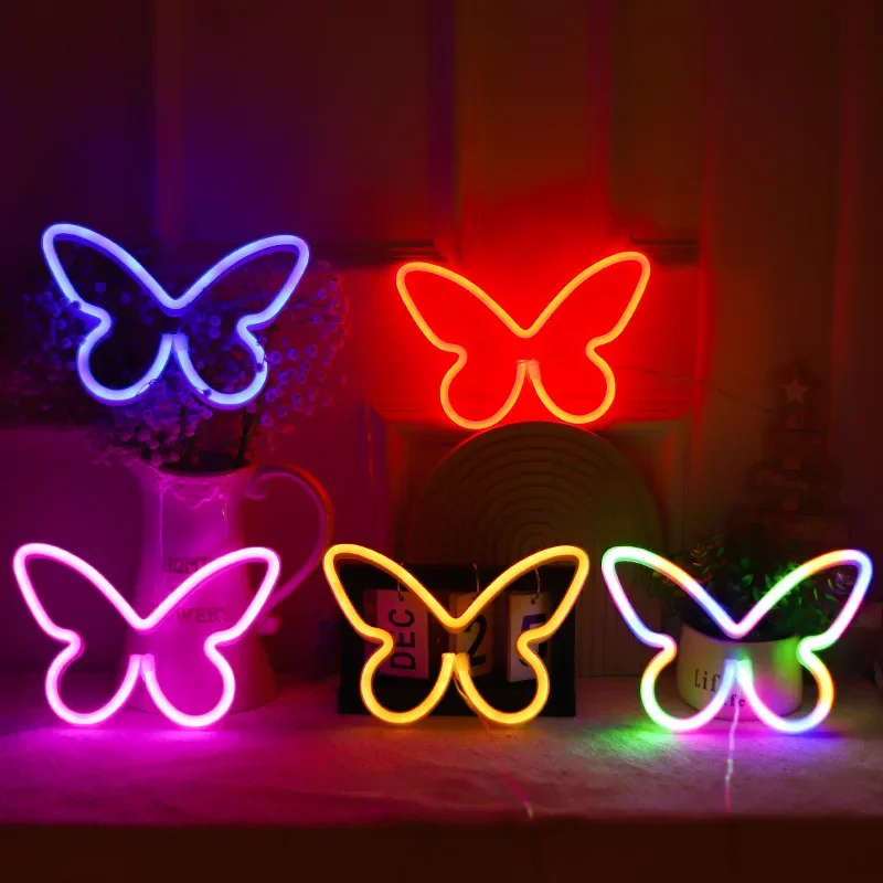 LED Butterfly Shape Neon Sign for Wall Home Bedroom Party Decoration Neon Lamp Kids Birthday Grils Holiday Gift Neon Night Light