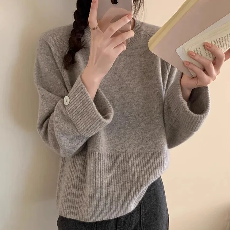 Loose Soft Waxy Comfortable All-Match Slimming Pullover Sweater Autumn and Winter Long-Sleeved Knitted Outer Wear Top Ropa Mujer