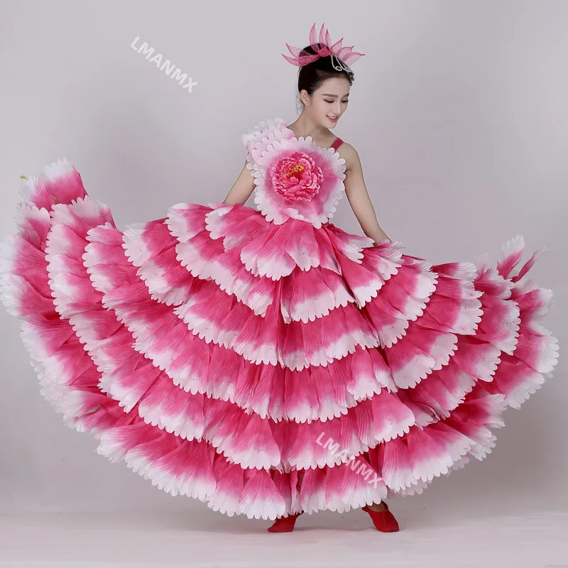 Women Spanish Dance Costume 180/360/720 Classic Gypsy Dance Flamenco Dress Big Swing Skirts Bullfight Belly Stage Performance